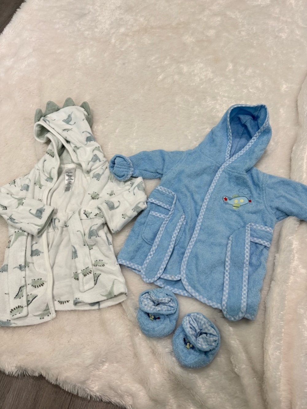 Carter's Mint & Light Blue Dino Hooded and Blue Airplane Baby Robe Set